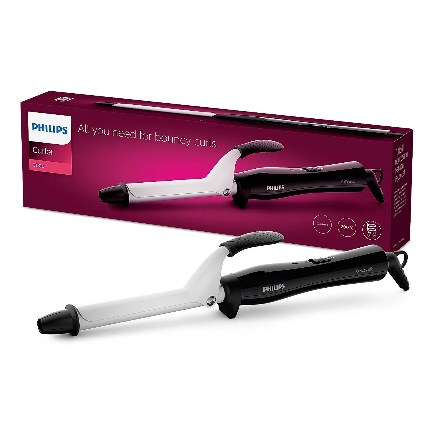 Hair Curler Philips 16mm Barrels for Bouncy Curls | 200 °C Heat Temperature in 60 sec for salon like results | BHB862/00