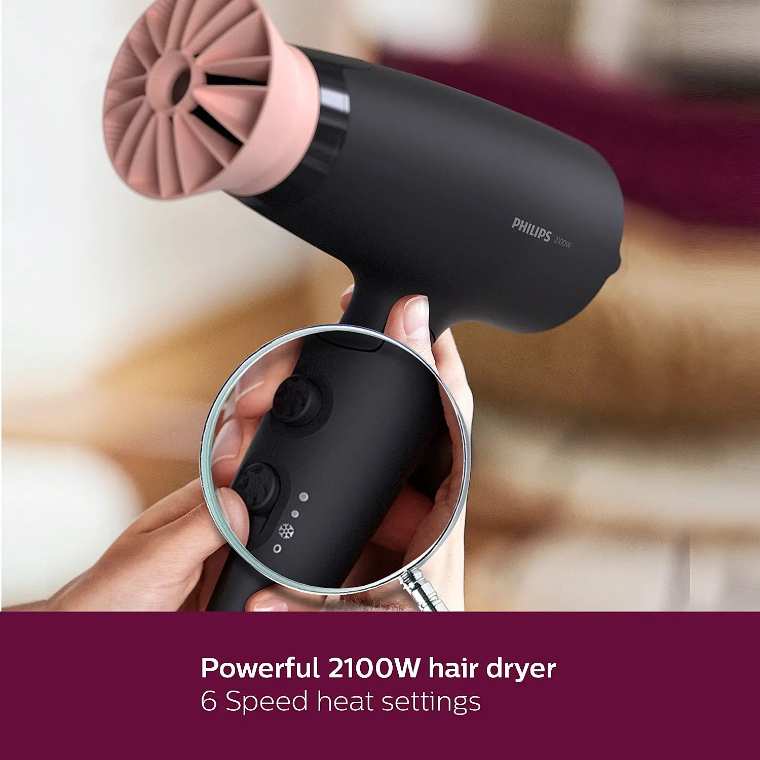 Hair Dryer Philips Powerful drying with less heat I 6 Styling Options for Versatile Salon like looks I 2100 W I Men and Women I Styling attachment | Cool Shot | Advanced Ionic Care for Frizz