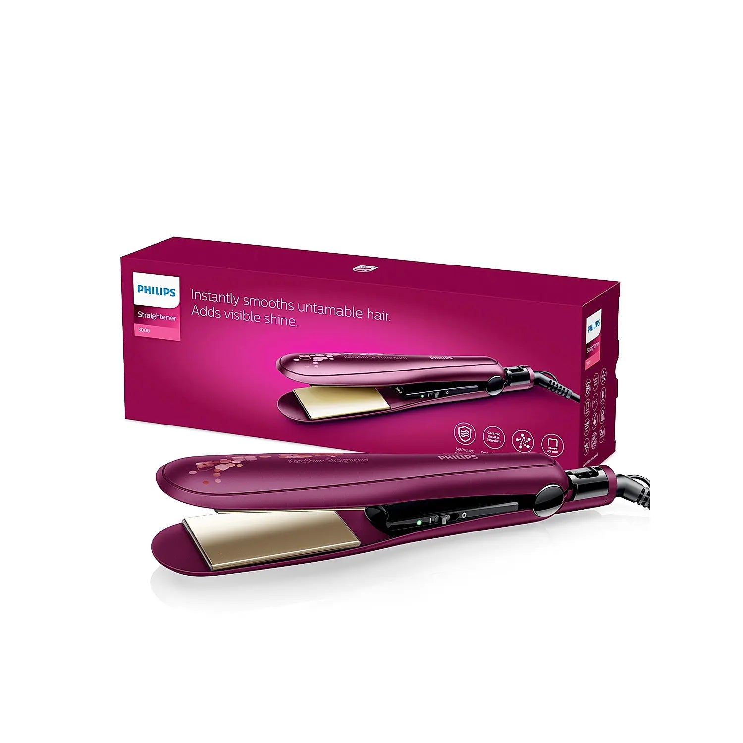 Hair Straightener Philips Kerashine Titanium Wide Plate | Silkprotect Technology | BHS738/00