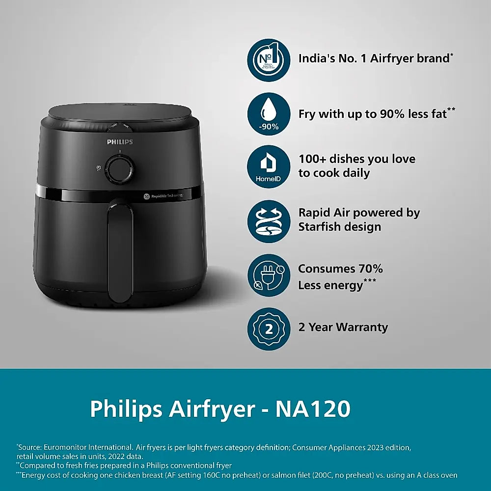 Airfryer Philips 6.2L Extra Large with Rapid Air Tech - Up to 90% Less Fat - NA130/00