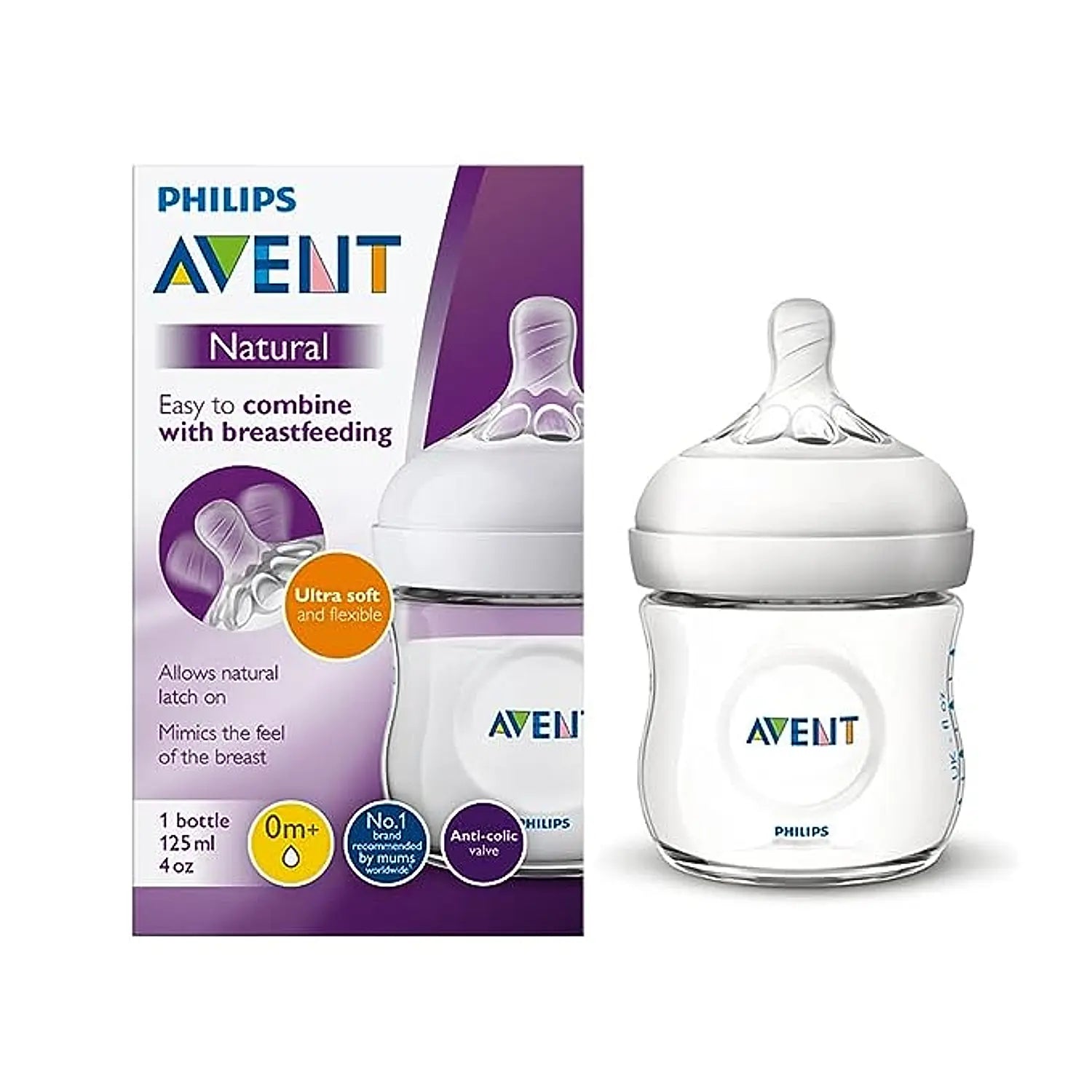 Avent Natural Bottle | Ideal for 0 Month+ | New Born Flow | BPA Free | 125ml | No 1 Recommended Brand by Moms Worldwide | SCF030/20