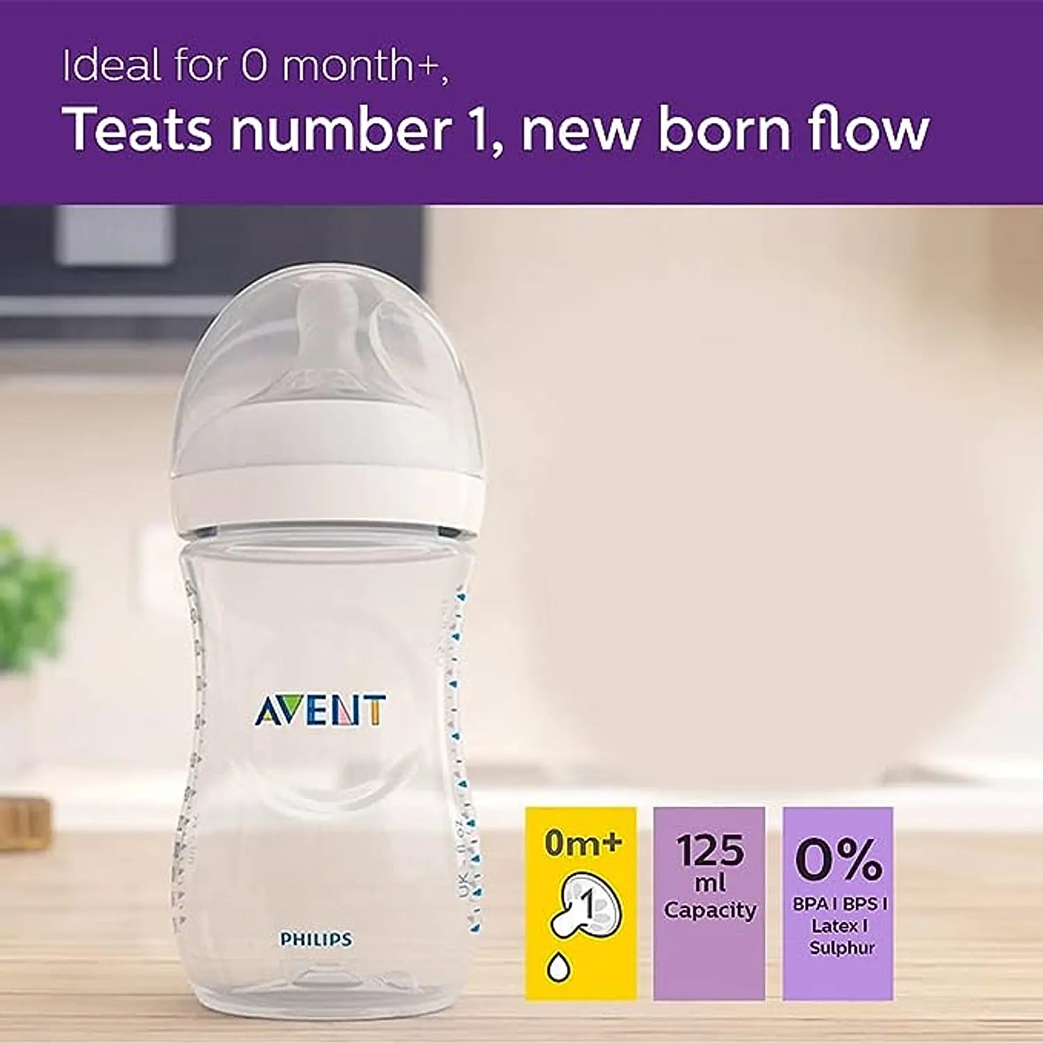 Avent Natural Bottle | Ideal for 0 Month+ | New Born Flow | BPA Free | 125ml | No 1 Recommended Brand by Moms Worldwide | SCF030/20