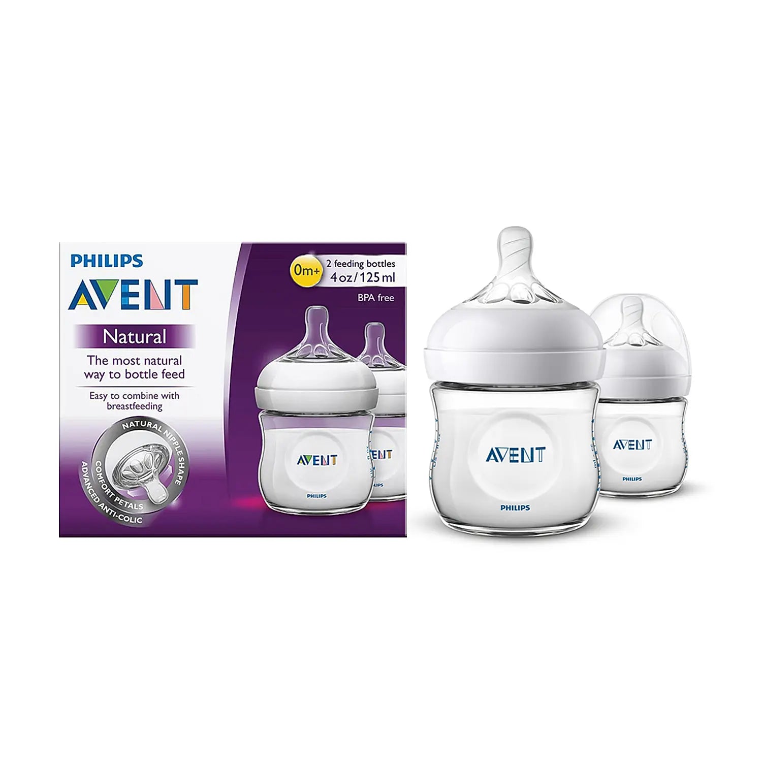 Avent Natural Bottle | Ideal for 0 Month+ | New Born Flow | BPA Free | 125ml Pack of 2 | SCF030/20