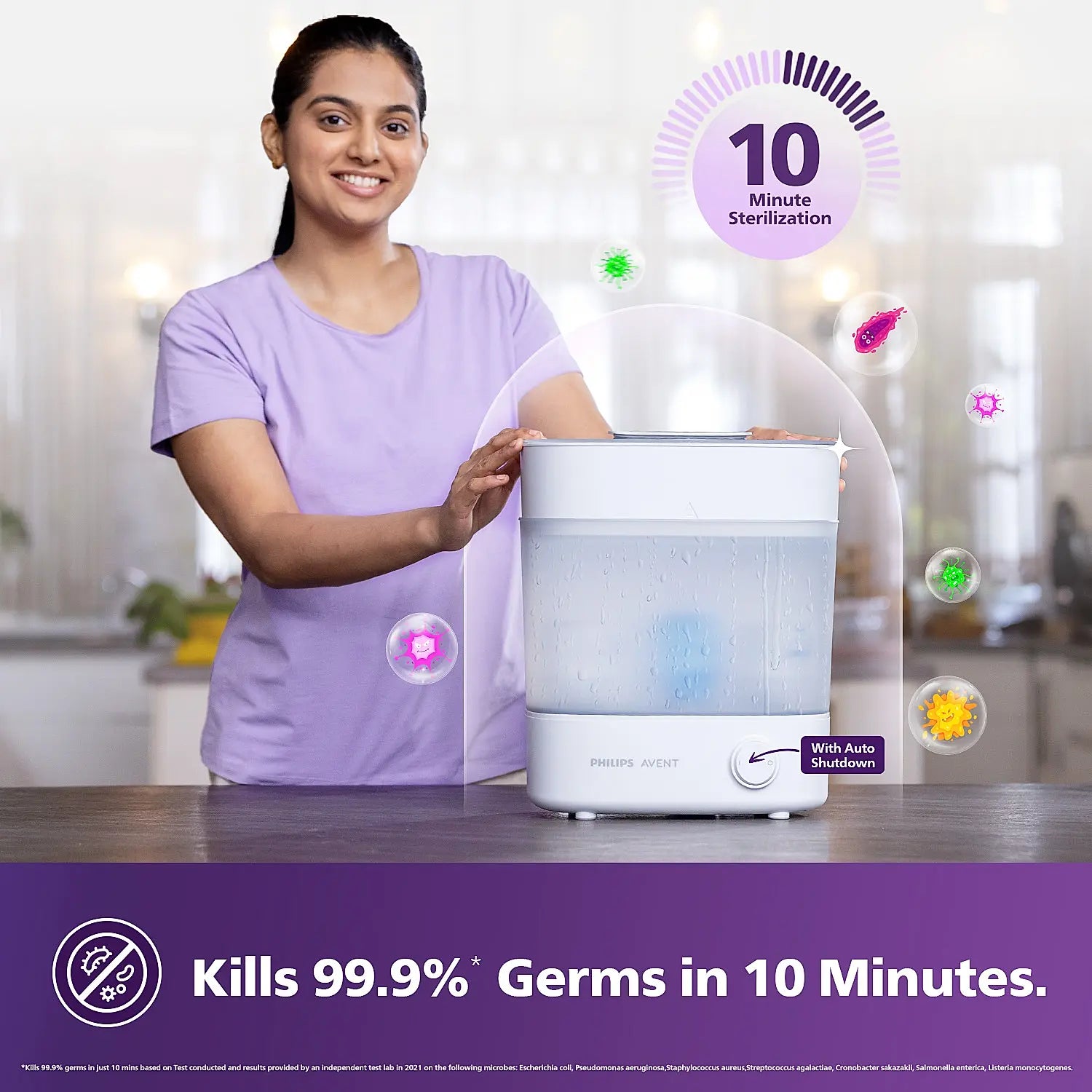 Avent Bottle Sterilizer | Kills 99% Germs & Bacteria | 10 Mins Cycle | 6 Bottle Capacity | SCF291/00