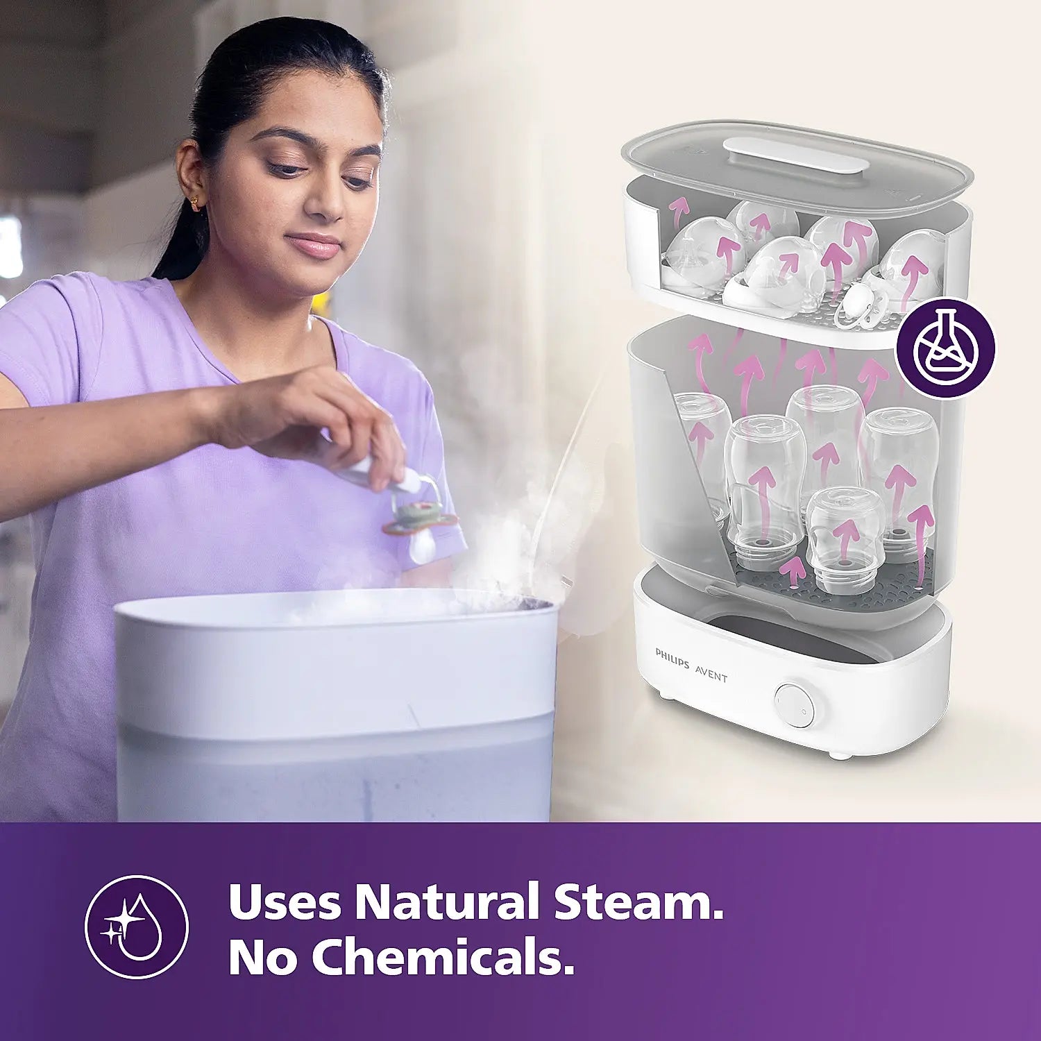 Avent Bottle Sterilizer | Kills 99% Germs & Bacteria | 10 Mins Cycle | 6 Bottle Capacity | SCF291/00