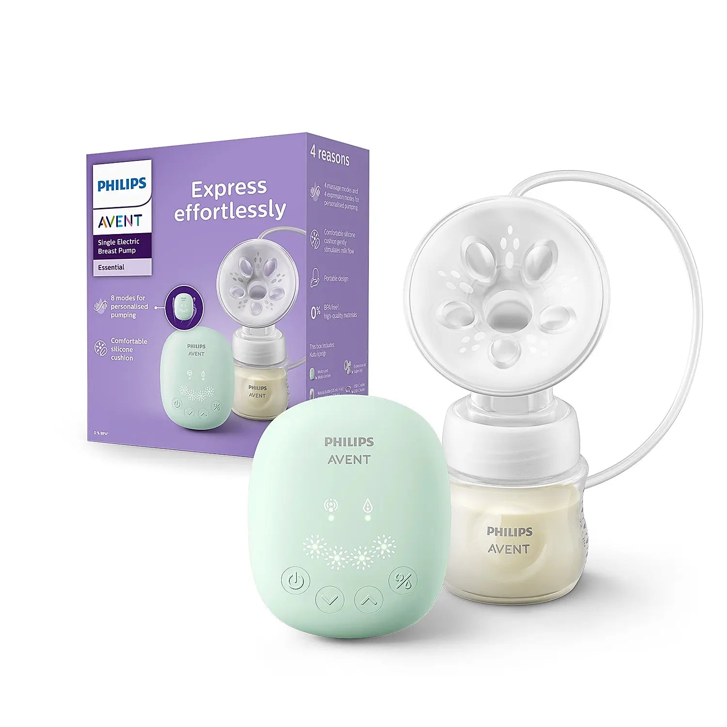 Avent Single Electric Breast Pump | Soft Adaptable Cushion | 4 Massage Modes | Memory Function | SCF323/11